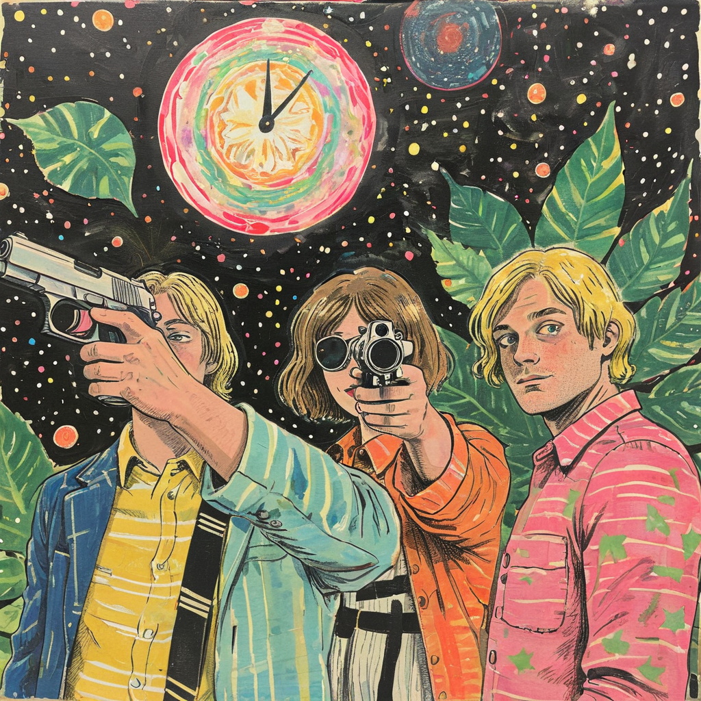 00013-[number]-_lora_Psychedelic Vibes - Trigger with Psychvibes Artstyle_1_ is drinking coffee at Starbucks, then a bunch of gangsters come in.png